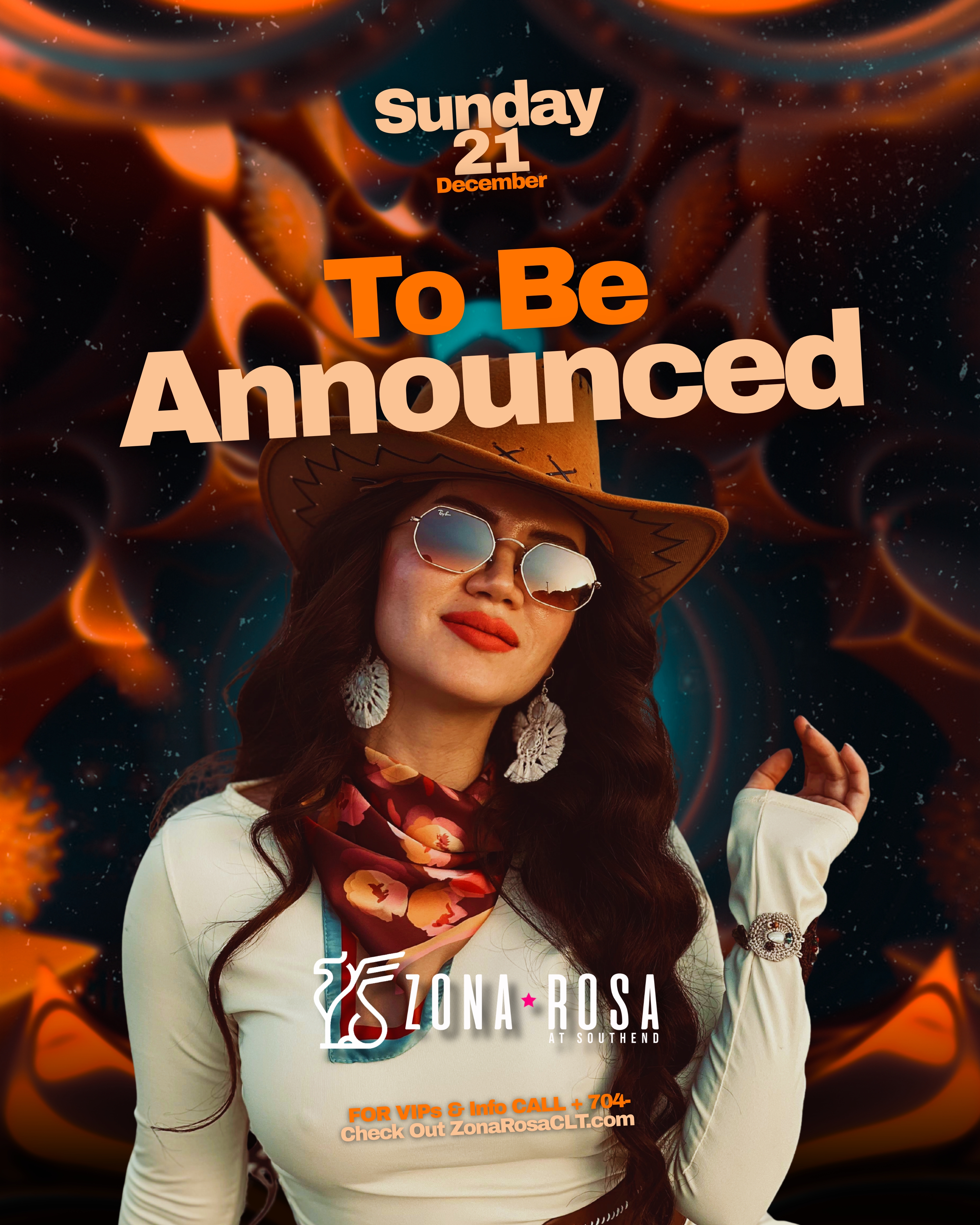 Sunday night event flyer at Zona Rosa in Charlotte, NC